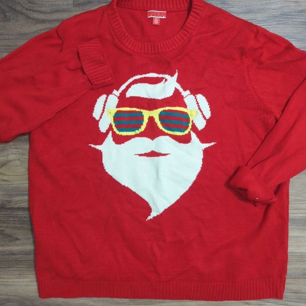 Red‎ Santa Sweater Crewneck Acrylic Polyester Crewneck Pullover Sweatshirt. A